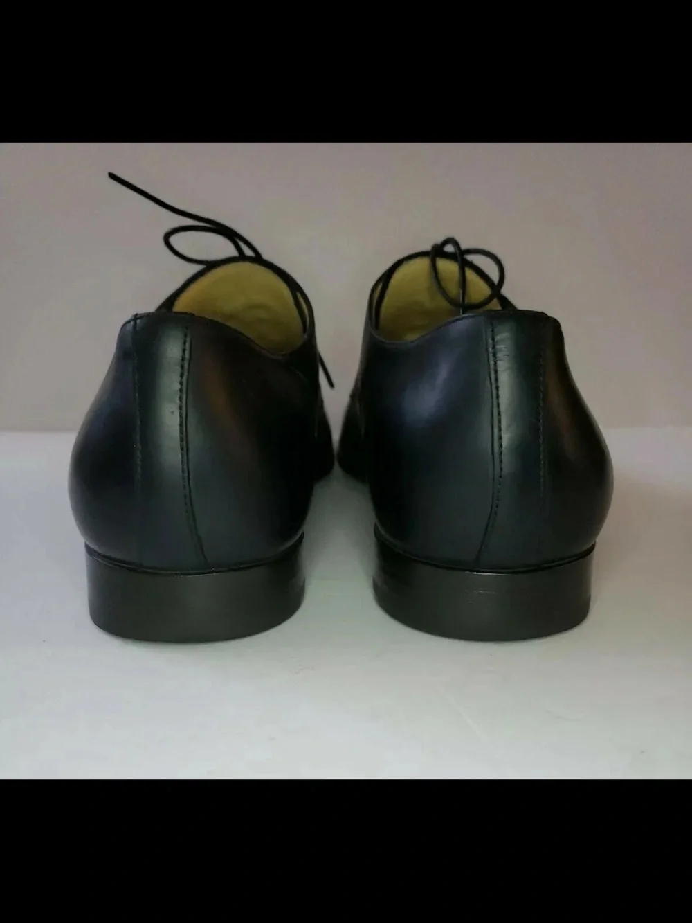 Men’s SANTONI Mens 10.5 Black Apron Toe Dress Derby Oxfords Italy
